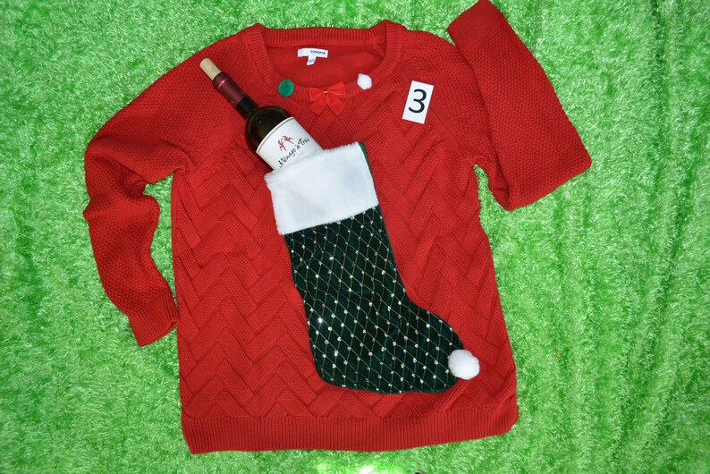 XL Women's Wine holder stocking Ugly Christmas Sweater Etsy