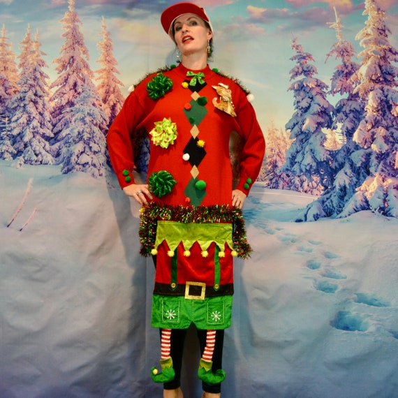 Medium Ugly Christmas Sweater With Elf 