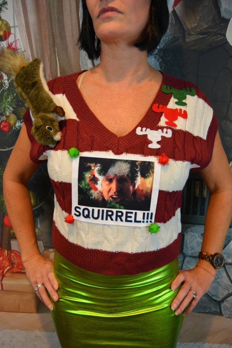 Multi size, Squirrel, Ugly Christmas sweater, Women, National Lampoons Christmas Vacation inspired, Party Sweater, cute, jumper image 10