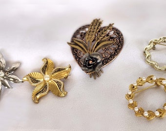 VINTAGE ***REDUCED*** Brooches Make your Selection. Gold-Bronze-Silver Damascene  Pearls Gerry's Gold Reef Swarovski Stone Choose 1 or MORE