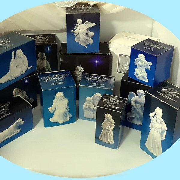 Vintage AVON Nativity Collectible REPLACEMENT  FIGURINE Cow Cherub Flying Angel Standing Shepher Boy Inkeeper Sheep Woman Jar Original Box