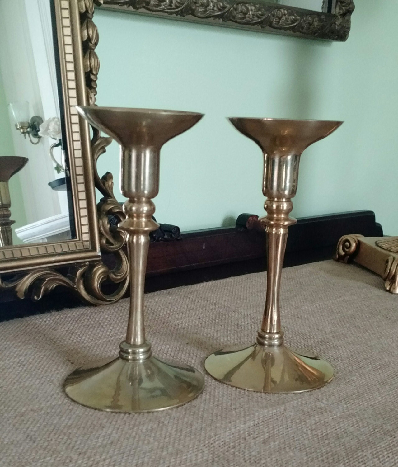 Brass Candlestick Holders Set of Two Etsy