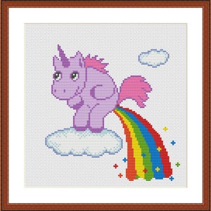 Funny Cross Stitch Pattern PDF Unicorn Pooping Rainbow Popular Meme Adult Sarcastic Snarky Sublimation