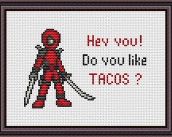 Superhero Funny Cross Stitch PDF Pattern Do You Like Tacos ?