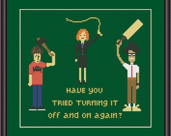 The IT Crowd Funny Cross Stitch PDF Pattern Have You Tried Turning It Off and On Again ?