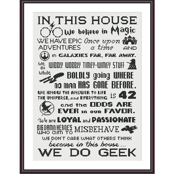 Funny Cross Stitch PDF Pattern - In This House We Do Geek