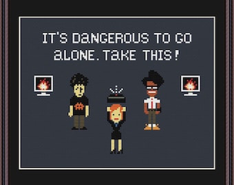 The IT Crowd / Zelda Funny Cross Stitch PDF Pattern It's Dangerous To Go Alone. Take This.