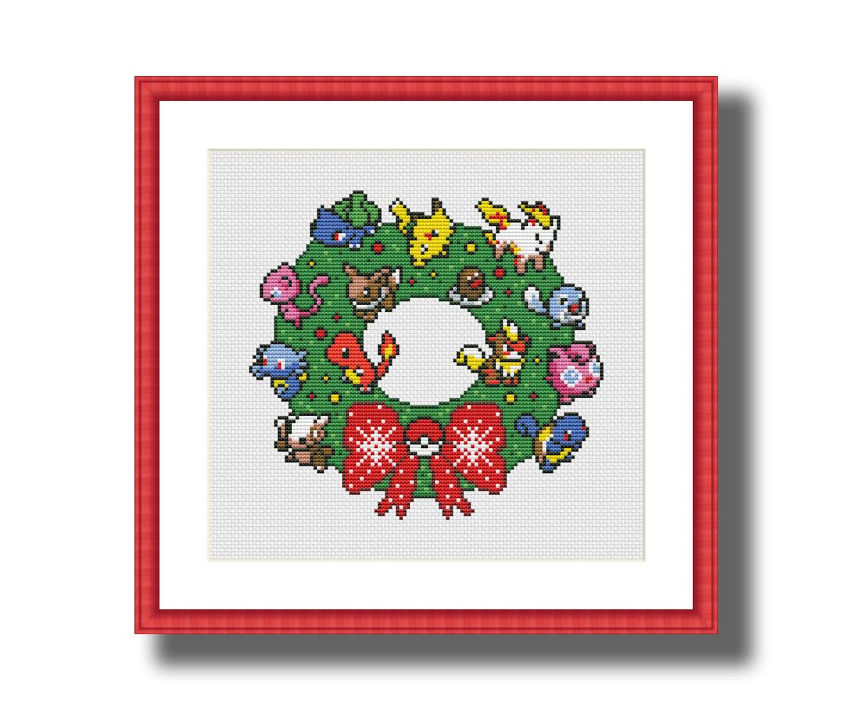 ポケモンのクリスマスリース、面白いクロスステッチのPDFパターン