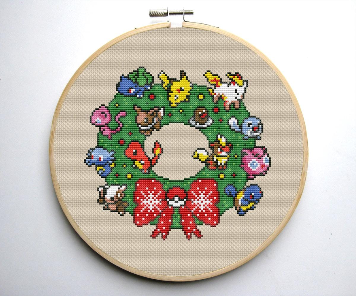 ポケモンのクリスマスリース、面白いクロスステッチのPDFパターン