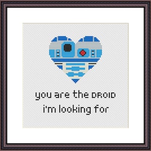 R2D2 Heart Star W Funny Cross Stitch PDF Pattern You Are The Droid I'm Looking For S Wars