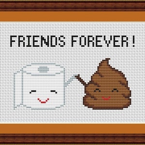 Poop Emoji Funny Cross Stitch PDF Pattern - Poo and Toilet Paper Friends Forever