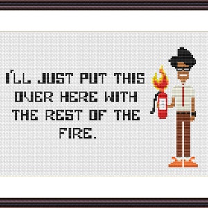 The IT Crowd Moss and Fire Funny Cross Stitch PDF Pattern Geeky cross stitch