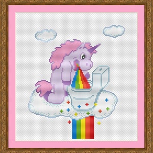 Funny Cross Stitch PDF Pattern Unicorn Puking Rainbow