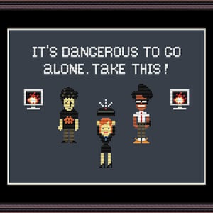 The IT Crowd / Zelda Funny Cross Stitch PDF Pattern It&#39;s Dangerous To Go Alone. Take This.