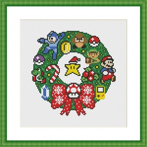 8 Bit Christmas Wreath Funny Cross Stitch PDF Pattern Video Game Pattern Christmas