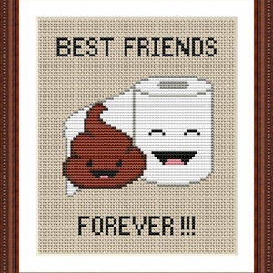 Poop Emoji Funny Cross Stitch PDF Pattern - Poo and Toilet Paper Best Friends Forever