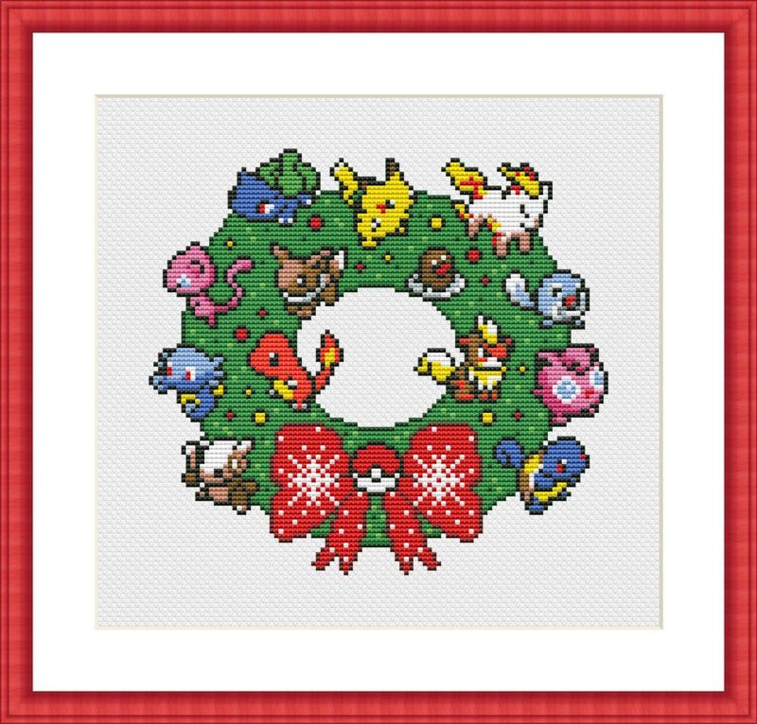 ポケモンのクリスマスリース、面白いクロスステッチのPDFパターン