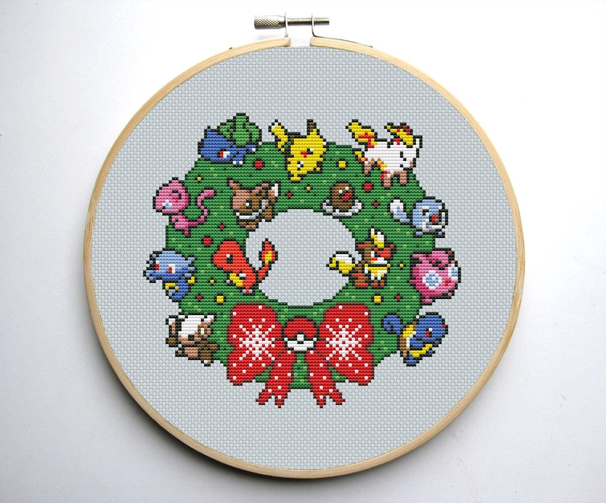 ポケモンのクリスマスリース、面白いクロスステッチのPDFパターン