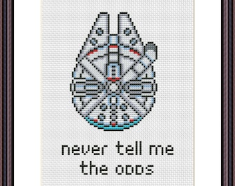 Millennium Falcon SW Roligt Korsstygn PDF Mönster Säg Aldrig För Mig Oddsen Populärt Meme Vuxen Sarkastisk Sarky Sublimering