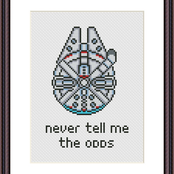 Millennium Falcon SW Funny Cross Stitch PDF Pattern Never Tell Me The Odds Popular Meme Adult Sarcastic Snarky Sublimation