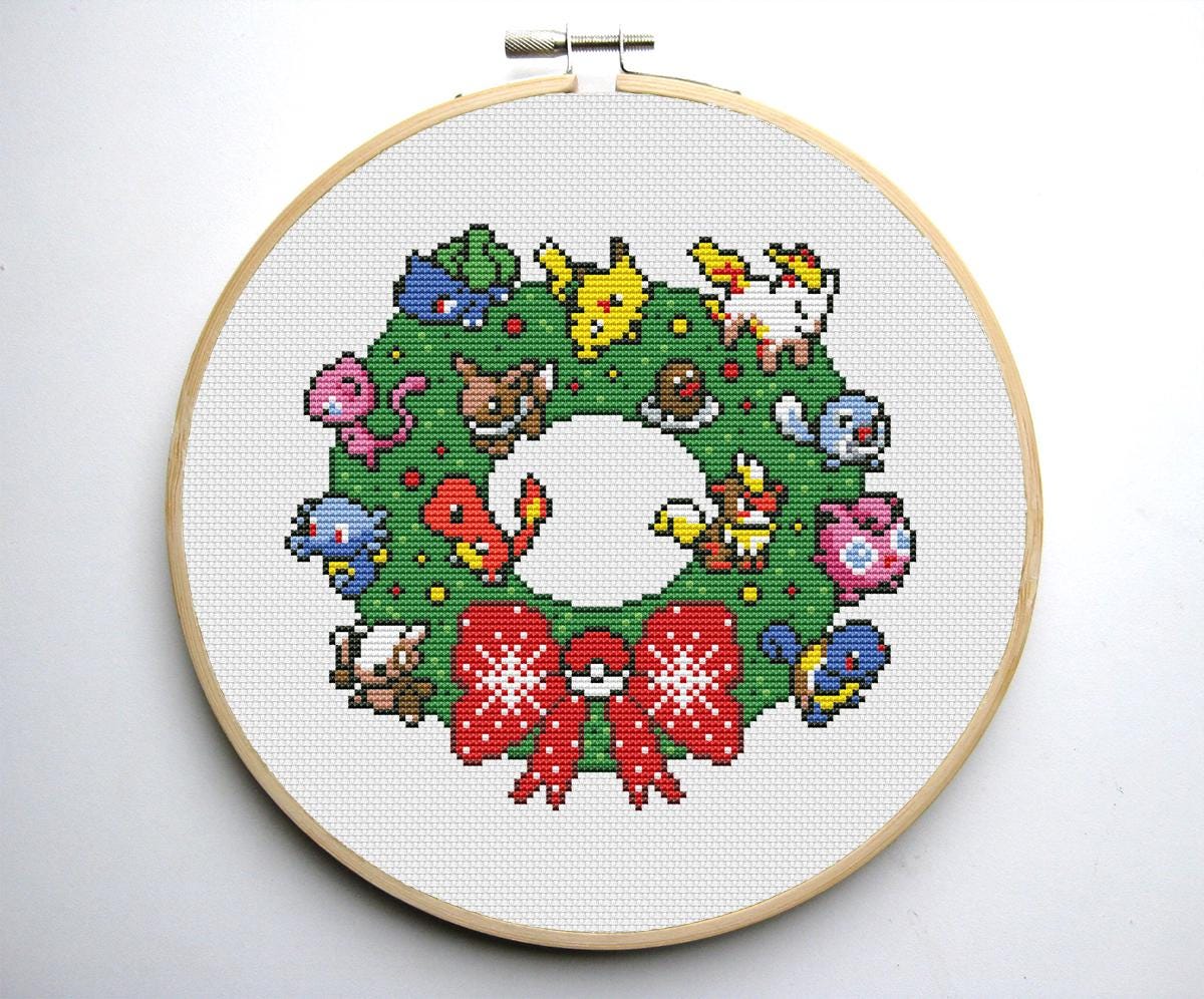 ポケモンのクリスマスリース、面白いクロスステッチのPDFパターン