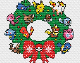 ポケモンのクリスマスリース、面白いクロスステッチのPDFパターン