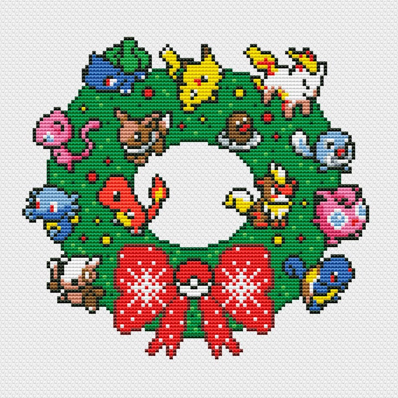 ポケモンのクリスマスリース、面白いクロスステッチのPDFパターン