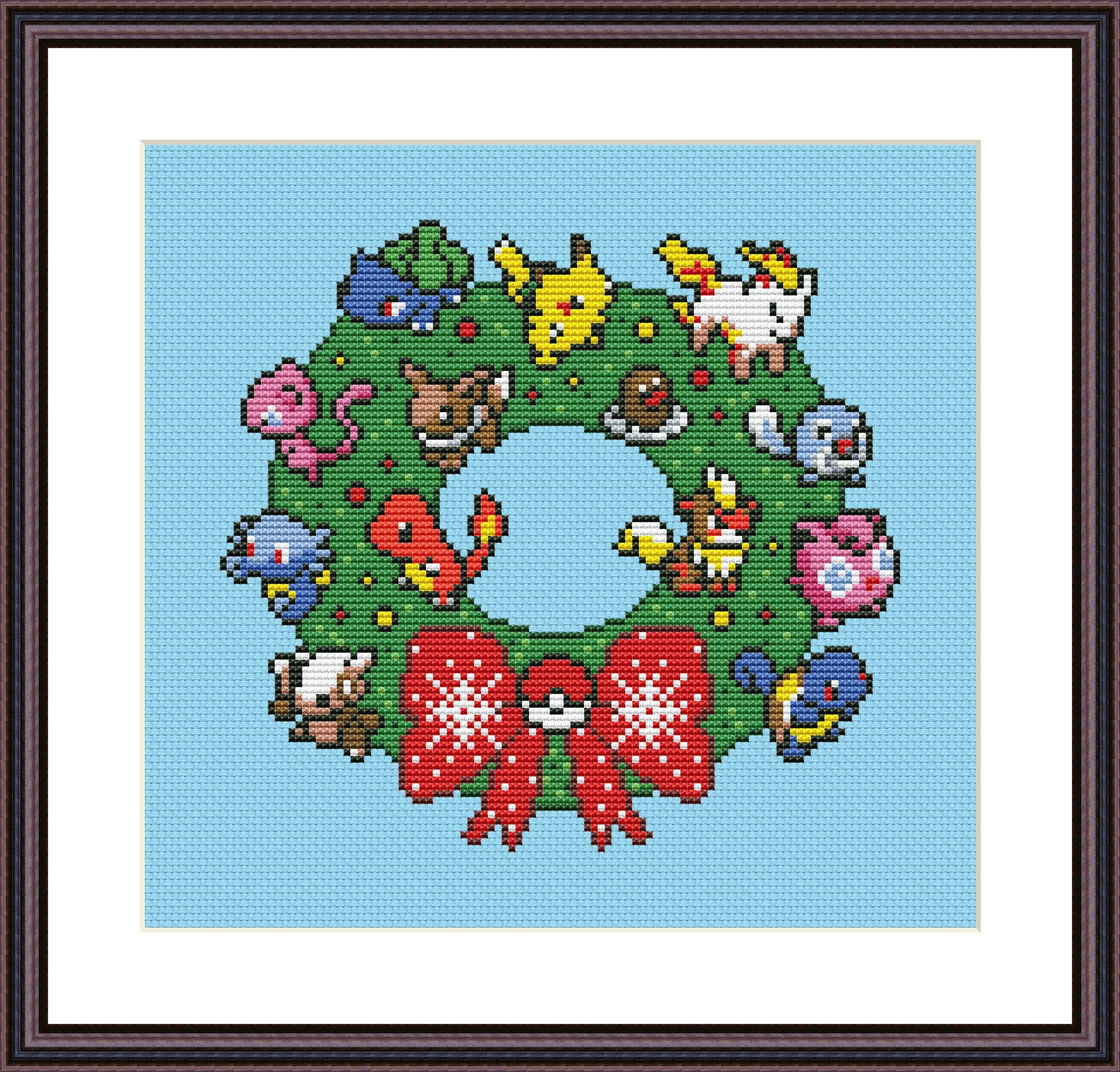 ポケモンのクリスマスリース、面白いクロスステッチのPDFパターン