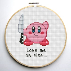 Kirby with Knife - Funny Cross Stitch Pattern - Video Game