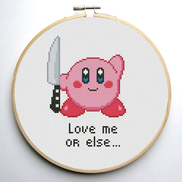 Kirby with Knife - Funny Cross Stitch Pattern - Video Game