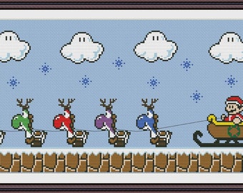 8 Bit Super Mario Christmas Funny Cross Stitch PDF Pattern Video Game Pattern Christmas