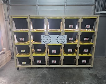 Mobile Storage Shelf Organizer for Garage Holds 27 Gallon Totes With Locking caster Wheels Holds 20, 16, 12, 8, 4 FREE SHIPPING
