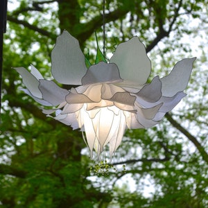 white chandelier in the shape of a fantastic flower, fairytale style pendant lamp, modern handmade resin lighting image 3