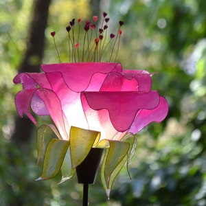 floor lamp fantastic flower, warm colors pink yellow and green leaves, hand painted flower shape lamp resin made