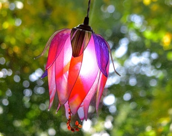 Purple fuchsia flower bud wall lamp, space-saving bedside light, resin lamp to place on a piece of furniture