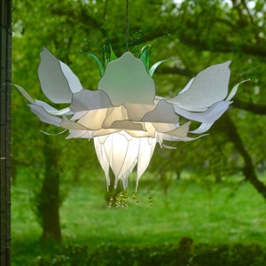 white chandelier in the shape of a fantastic flower, fairytale style pendant lamp, modern handmade resin lighting image 5