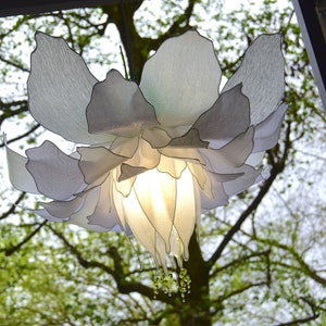 white chandelier in the shape of a fantastic flower, fairytale style pendant lamp, modern handmade resin lighting image 1