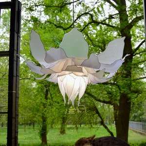 white chandelier in the shape of a fantastic flower, fairytale style pendant lamp, modern handmade resin lighting image 4