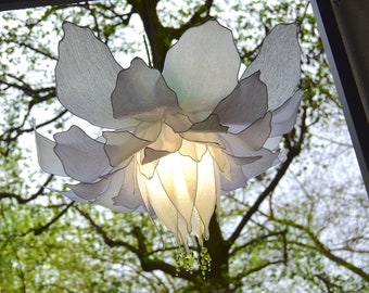 white chandelier in the shape of a fantastic flower, fairytale style pendant lamp, modern handmade resin lighting