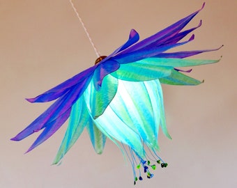 hanging lamp resin made to make, handpainted chandelier flower shape turquoise violet, fantastic lighting, fairy home