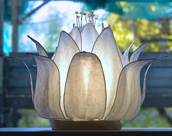 Lotus Flower Table Lamp Gray and White Flower Lamp for Etsy