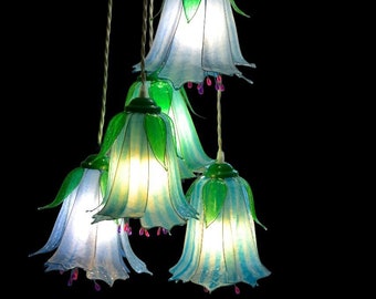 hanging lamp 5 light flower shaped, dining room kitchen island, interior lighting floral style, flower buds shaped chandelier