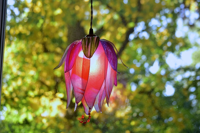 Purple fuchsia flower bud wall lamp, space-saving bedside light, resin lamp to place on a piece of furniture image 6