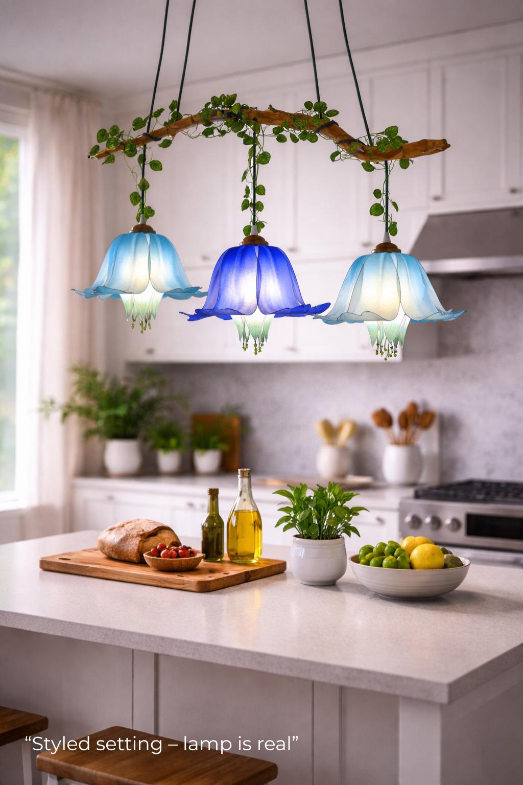 BRID OLIKA LAMP 3BULB PENDANT/ノルディックブルー Floral 3-light Pendant Lamp Blue and White for a Romantic and