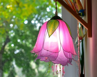 pink and green light bud, flower shaped wall hanging lamp safespace bedside, fairy room style for kids or nursery