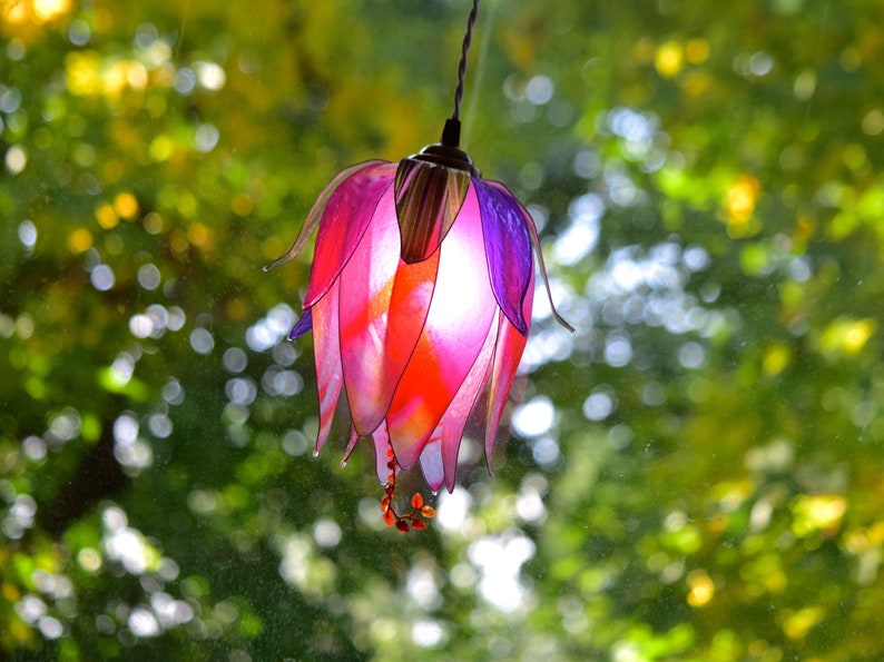 Purple fuchsia flower bud wall lamp, space-saving bedside light, resin lamp to place on a piece of furniture image 1