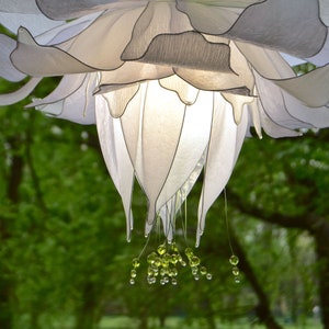 white chandelier in the shape of a fantastic flower, fairytale style pendant lamp, modern handmade resin lighting image 7