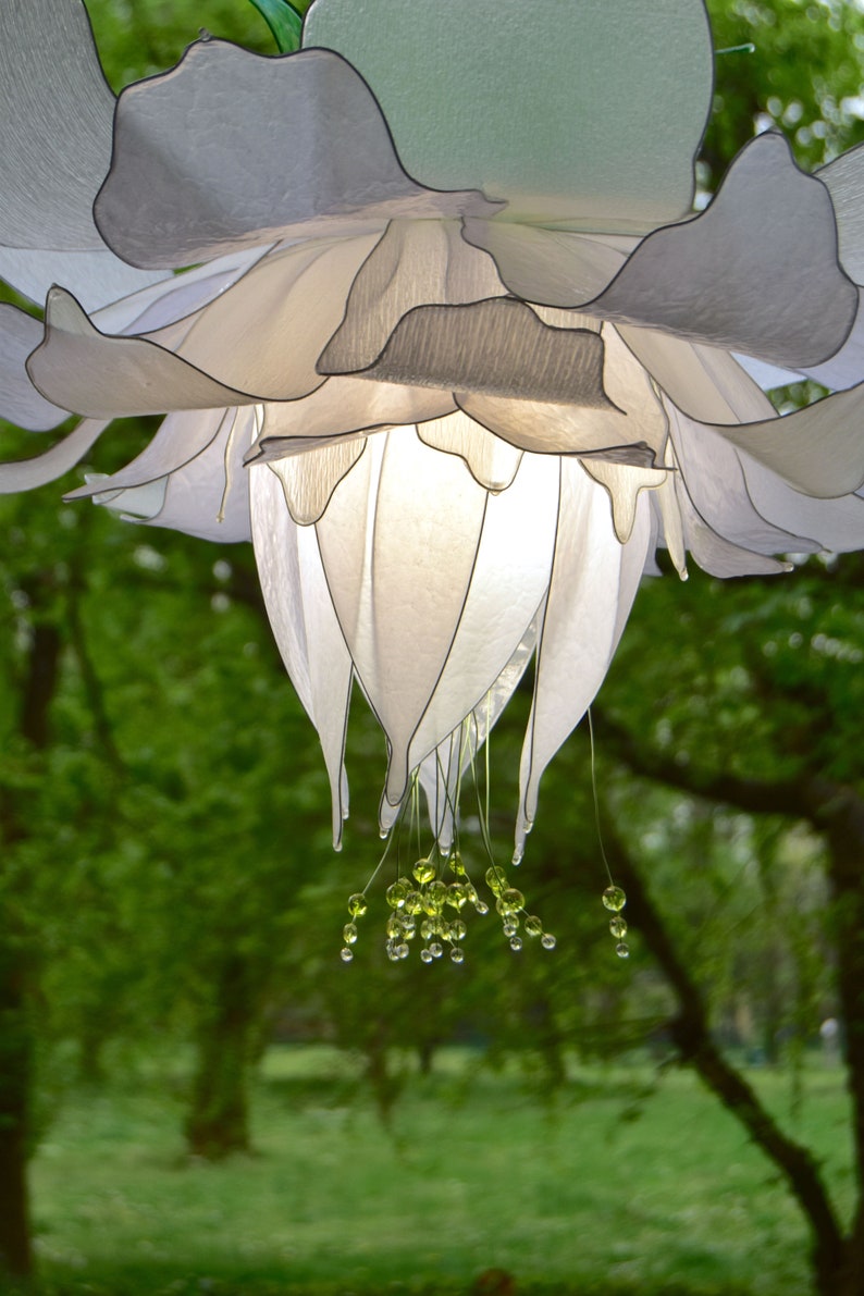 white chandelier in the shape of a fantastic flower, fairytale style pendant lamp, modern handmade resin lighting image 7