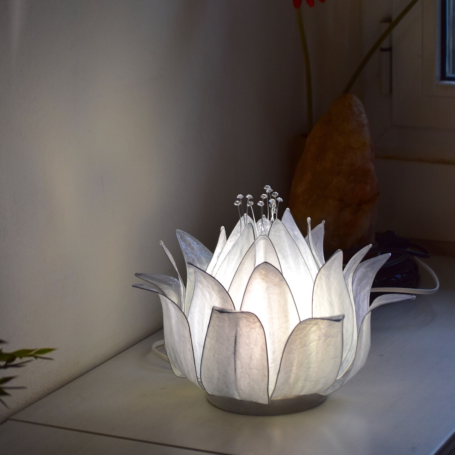 Lotus Flower Table Lamp Gray and White Flower Lamp for Etsy