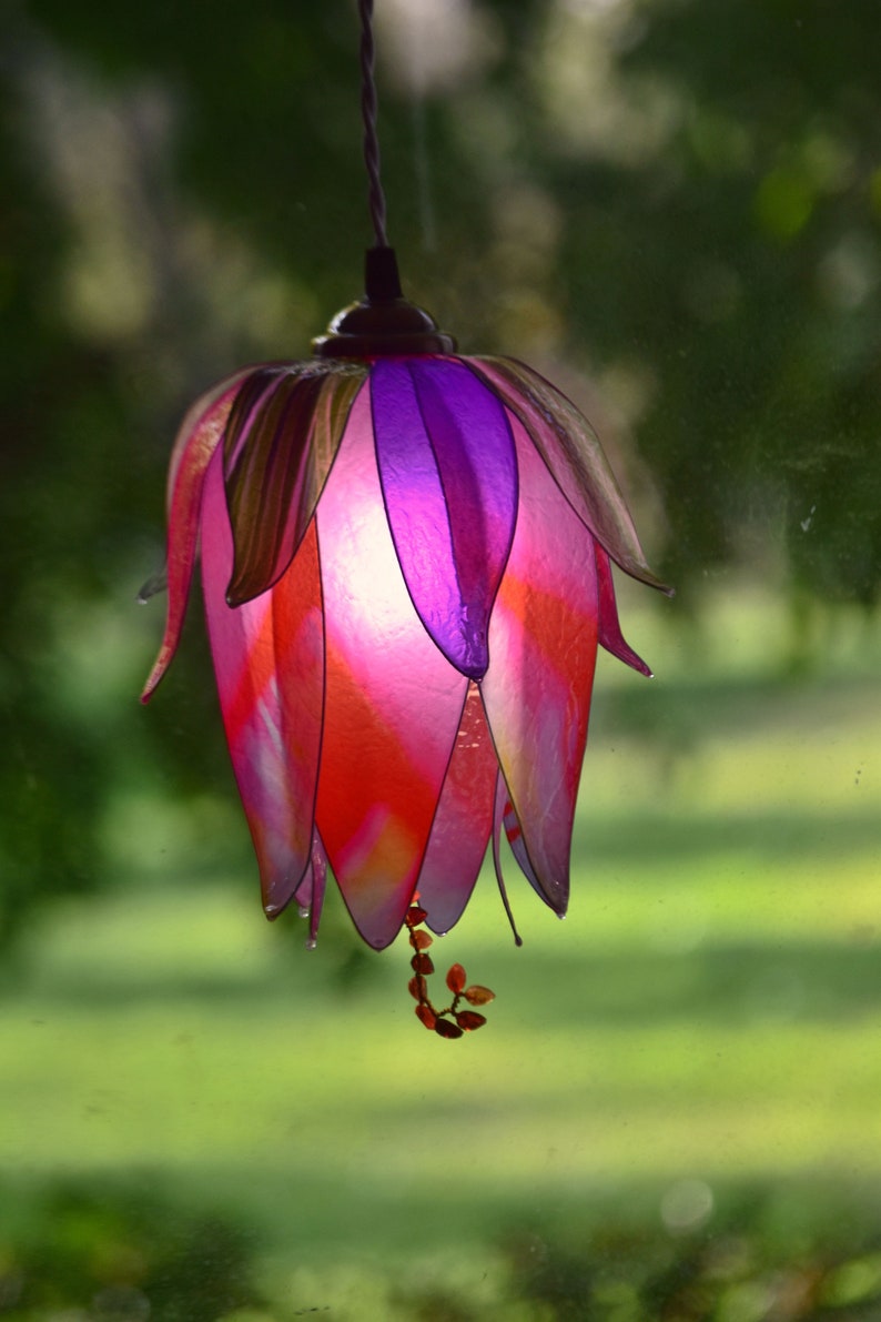 Purple fuchsia flower bud wall lamp, space-saving bedside light, resin lamp to place on a piece of furniture image 5